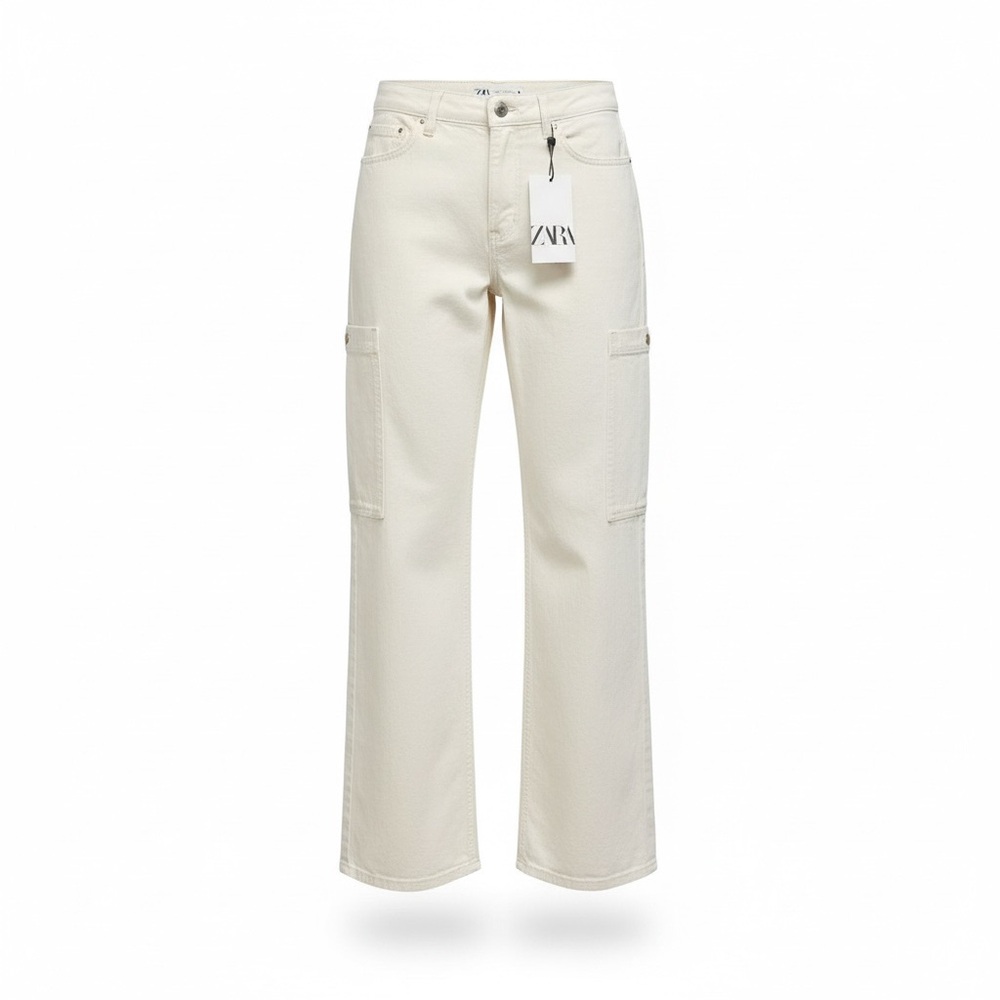 Zara Cargo Cream Pants Denim Size 6 New‎